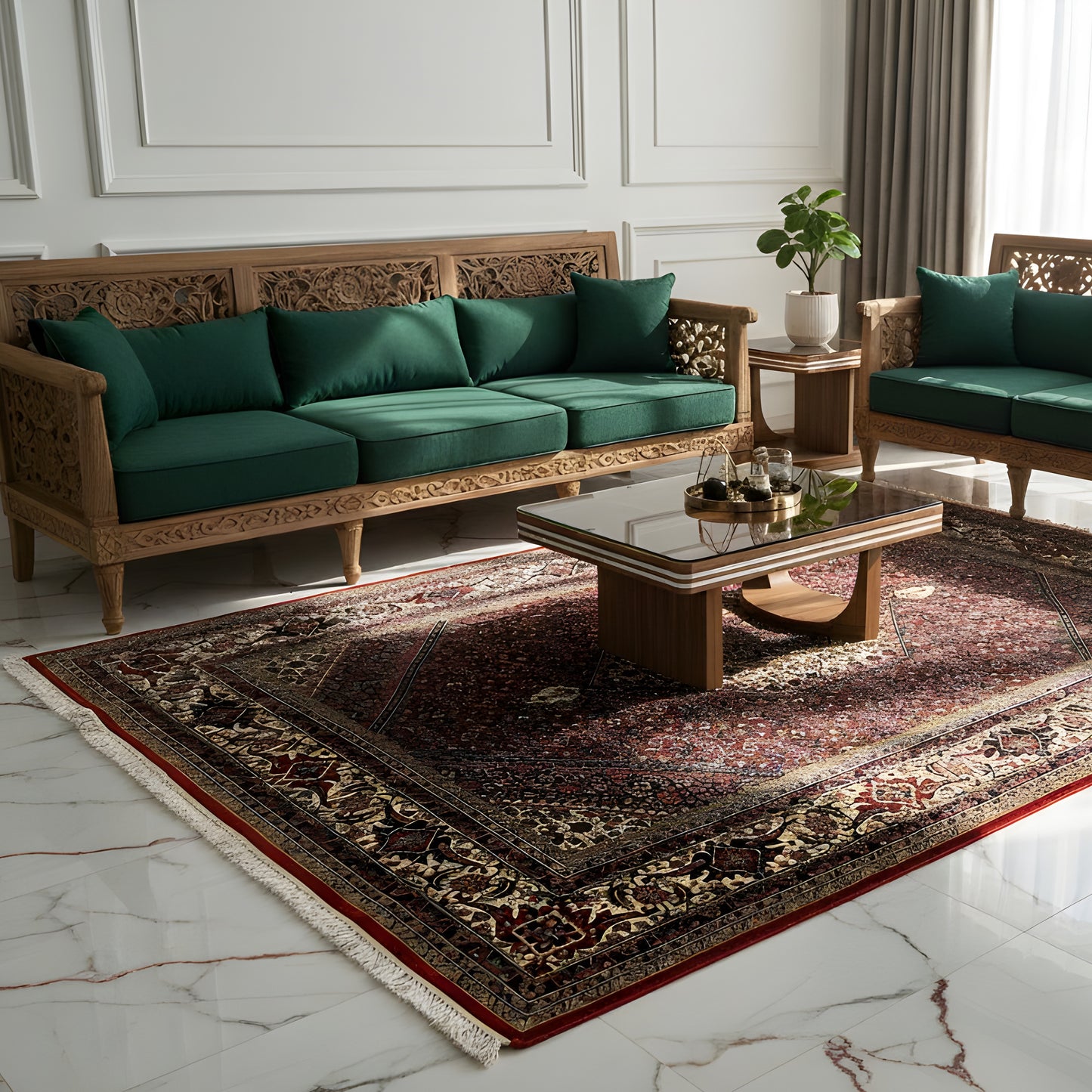 Wohnzimmer Orientalischer Bidjar Teppich rot mit Medaillonmuster – German Carpet Shop