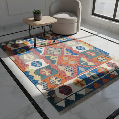 Wohnzimmer Qashqai Kelim aus 100% Naturwolle mit geometrischem Muster