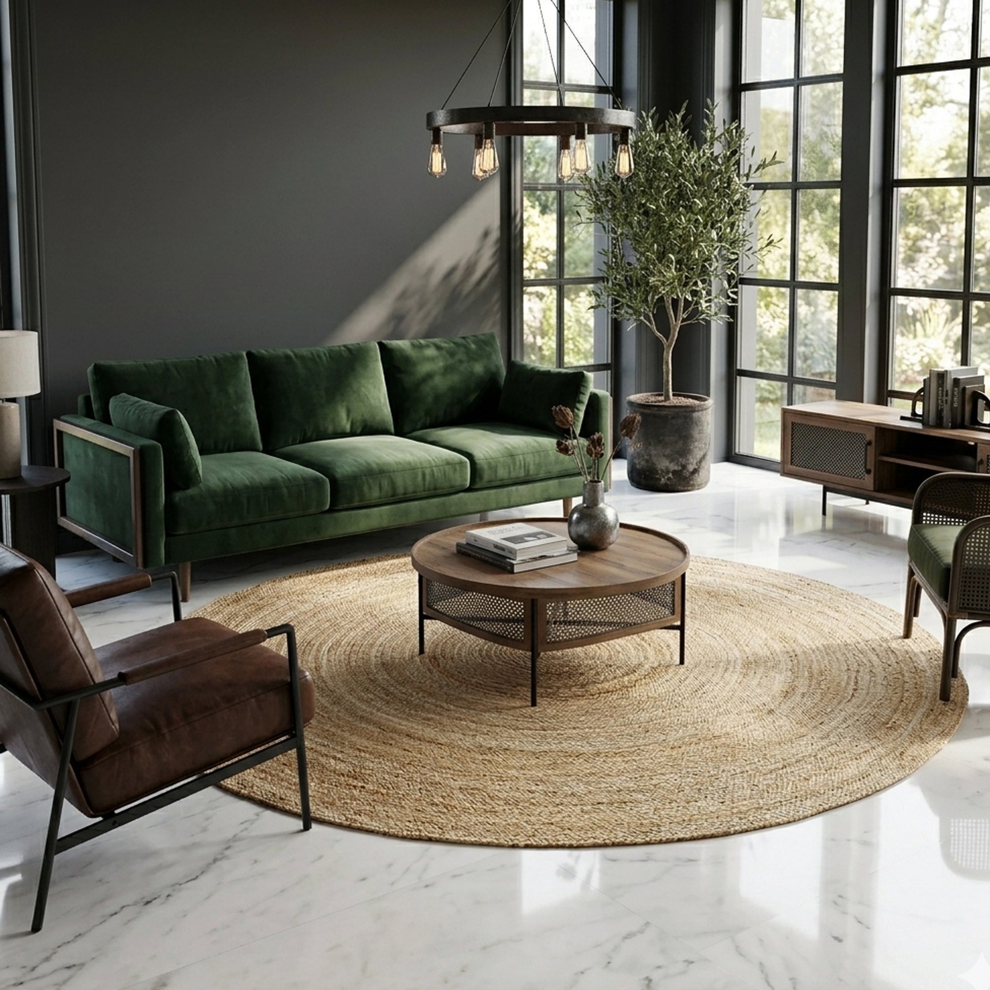 Wohnzimmer-Handwoven natural beige jute rug round 200x200 cm eco friendly design
