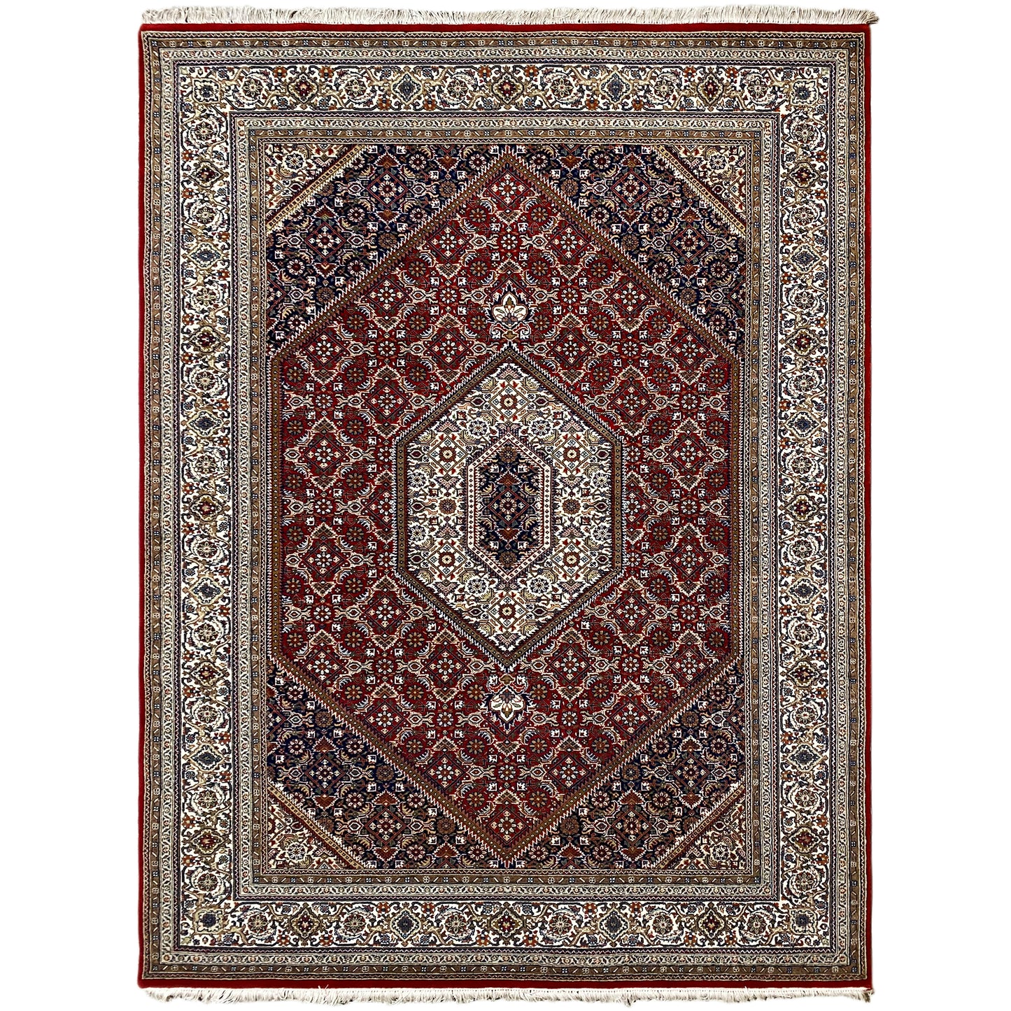 Handgeknüpfter Bidjar Teppich aus Wolle in Rot und Creme, 243x171 cm