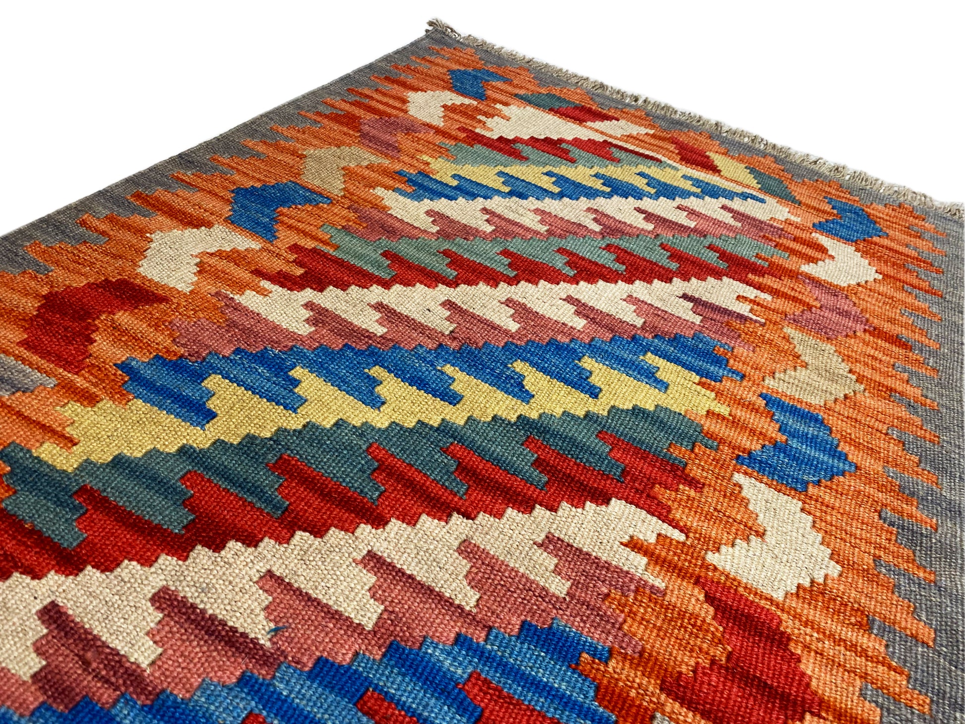 Dekorativer Kelim Qashqai Teppich für Flur Wohnzimmer oder Schlafzimmer