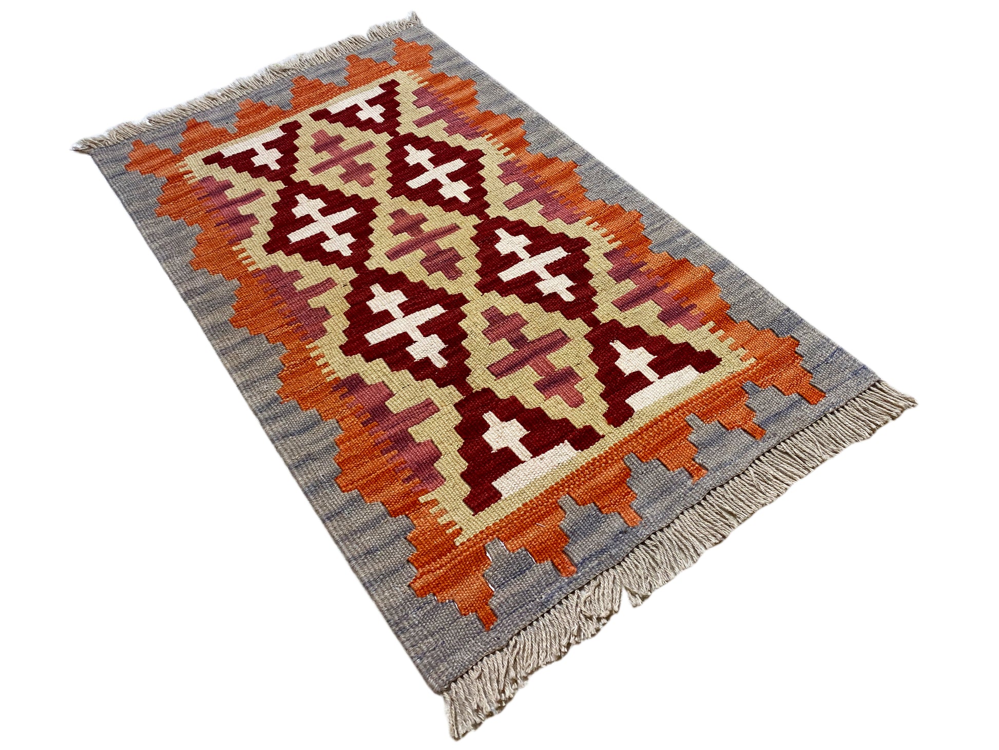 Qashqai Kelim Teppich rot, traditionelles Medaillonmuster mit Kontrasten