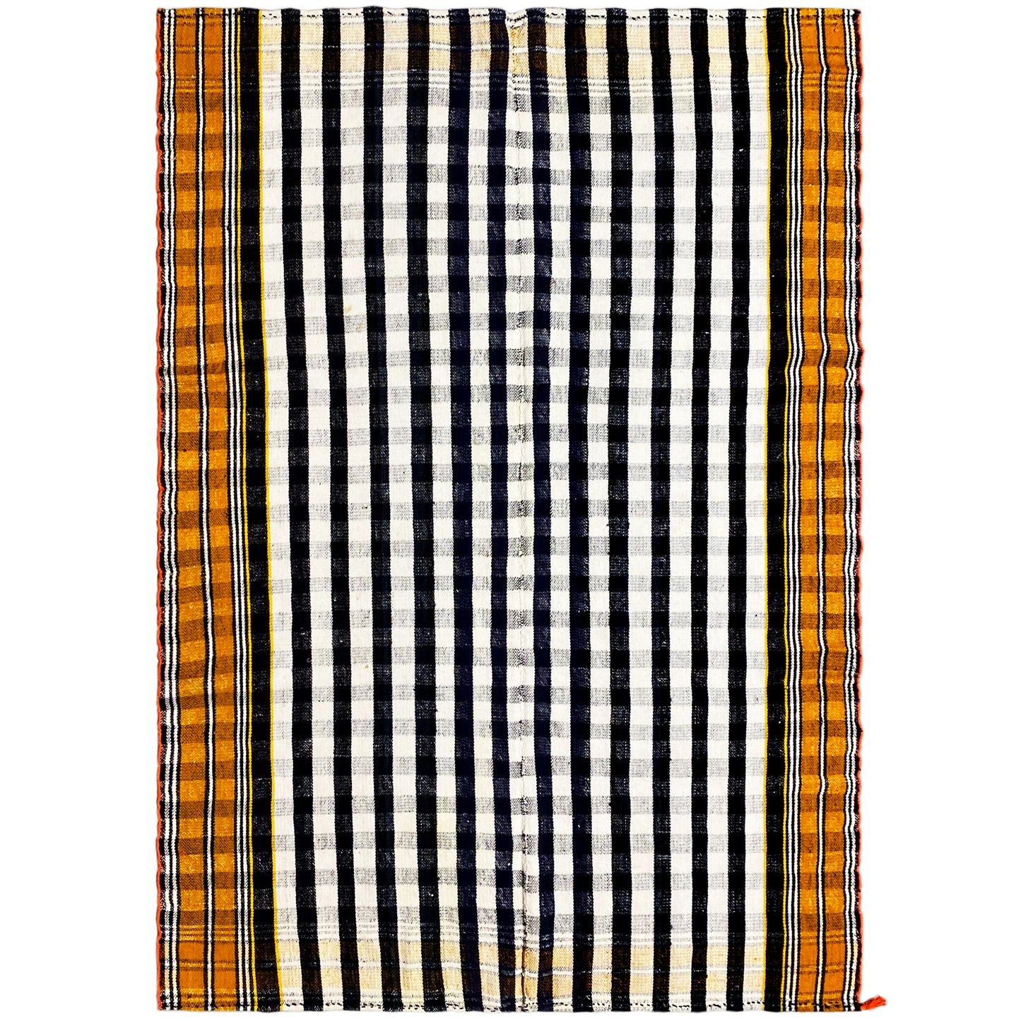 Wohnzimmer handgewebter Jajim Teppich in Schwarz-Weiß mit traditionellem Karomuster