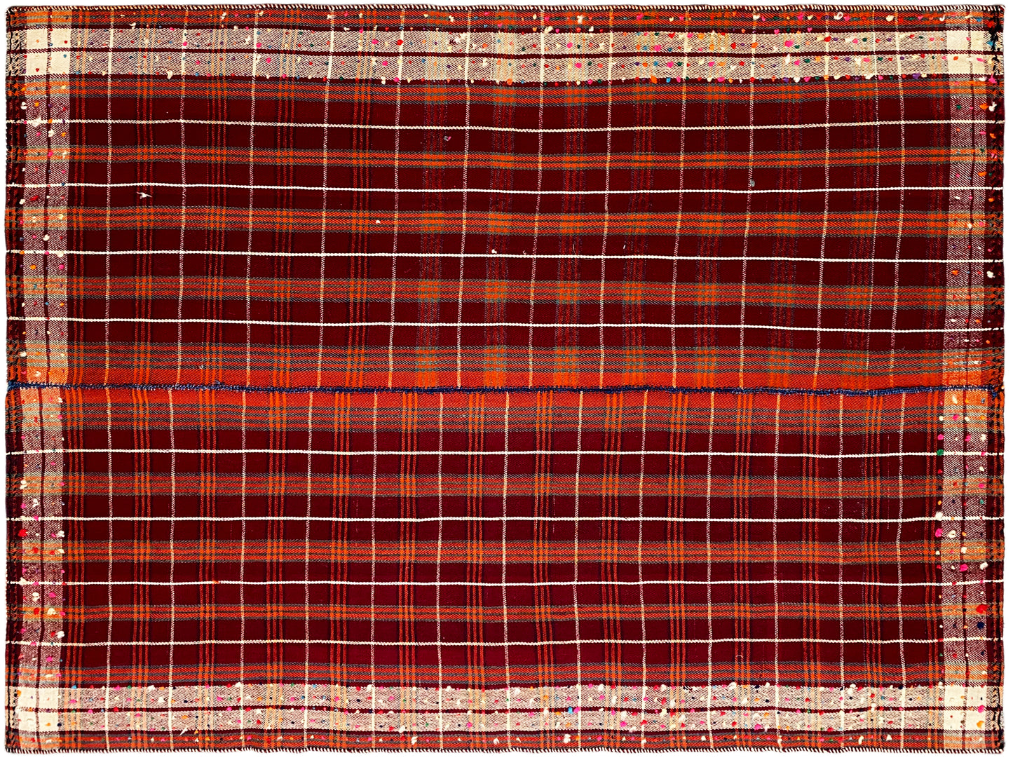 Esszimmer Teppich Rot Orange Weiß Handgesponnen