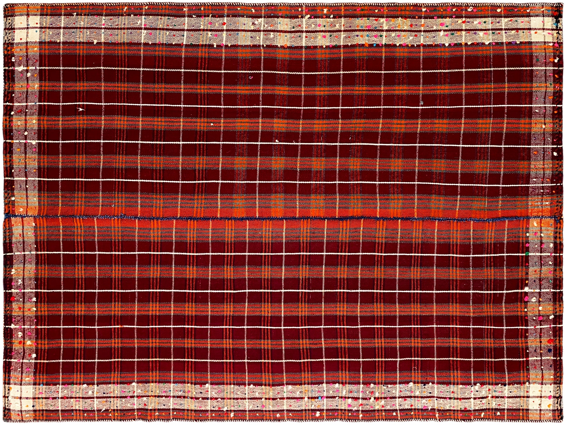 Esszimmer Teppich Rot Orange Weiß Handgesponnen