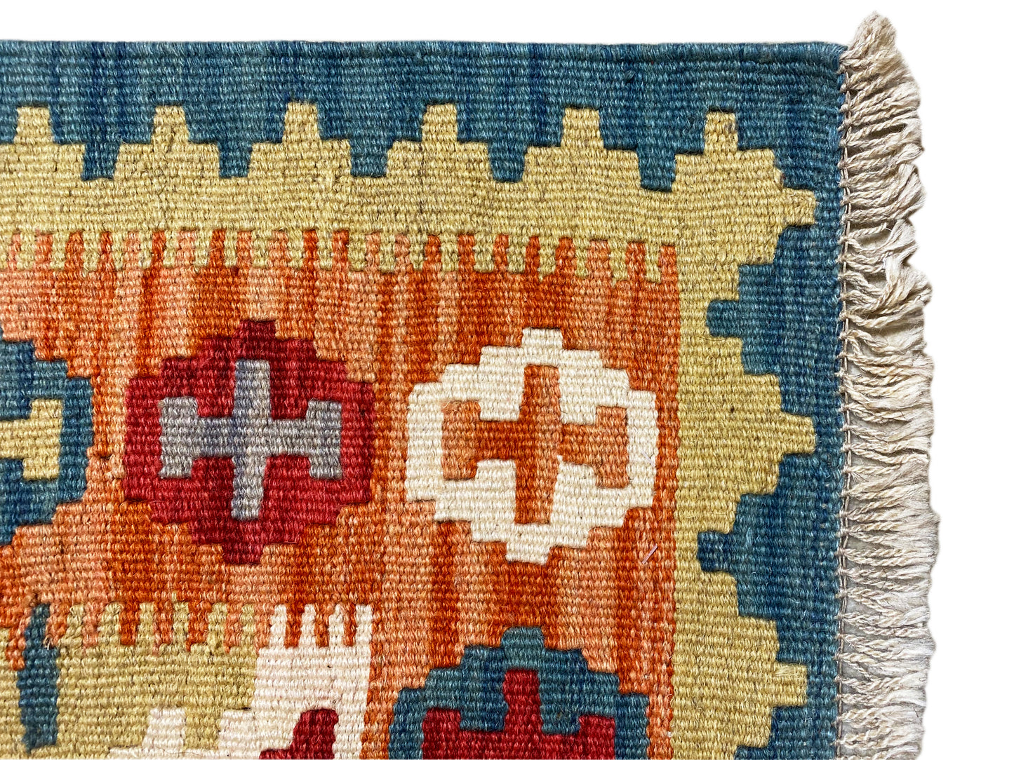 Kleiner Kelim Teppich für Flur oder Schlafzimmer Blau Rot Ethno Design