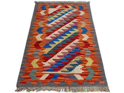 Traditioneller Kelim Teppich aus 100 Prozent Naturwolle im Boho Stil