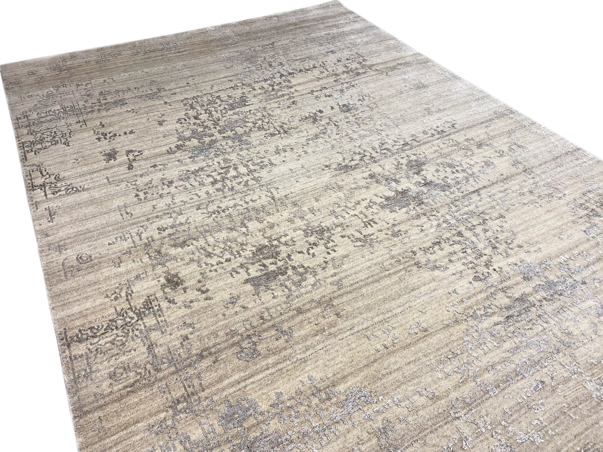 Zeitgenössischer Beige Grau Statement Teppich handgemacht