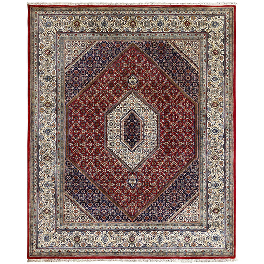 Handgeknüpfter Bidjar Teppich aus Wolle in Rot und Creme, 255x202 cm, Medaillonmuster