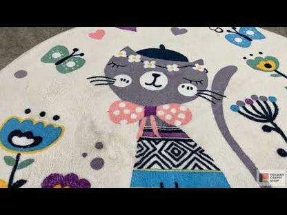 Tappeto rotondo per bambini Gatto, bianco, 100 cm